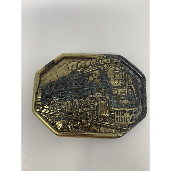 Vintage Embossed Locomotive‎ Train Brass Belt Buckle Avon - Picture 1 of 4